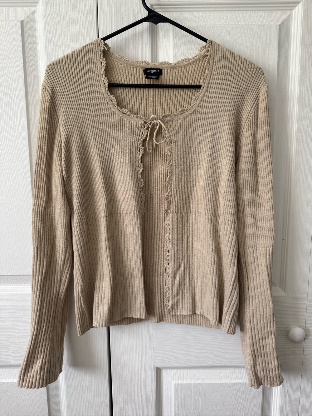 Vintage 2000s Tangents Cream Ribbed Tie-Front Cardigan Y2K - Women’s Size Medium